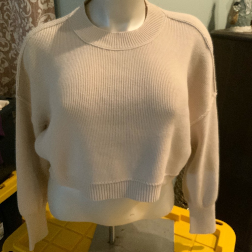 Free People Soft Beige Crew Neck Sweater